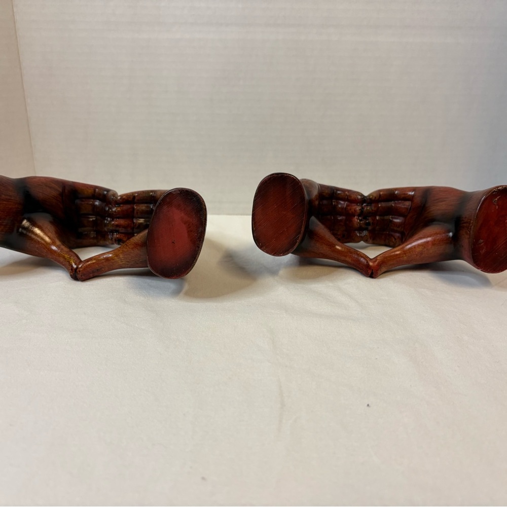 Wooden Hand Heart Sculptures - Pair in Deep Red - Picture 7 of 7